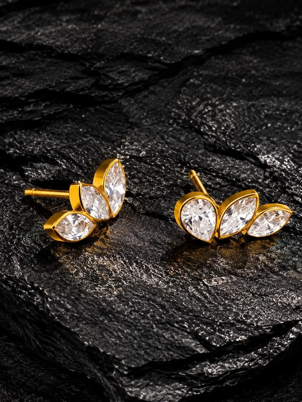 Gold Marquise Crystal Stud Earrings - Women Jewelry